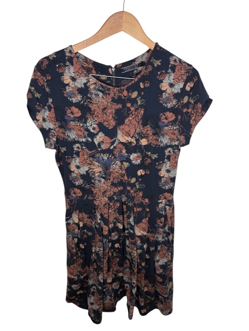 Peruvian Connection Navy Floral Cotton Fit Flare Dress Women Size L